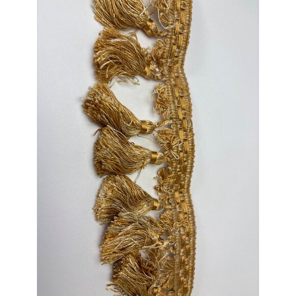 Golden Fringe Trim Tassel Border Fabric 2 yards 20" Sewing Home Décor Craft Vtg - Picture 10 of 13